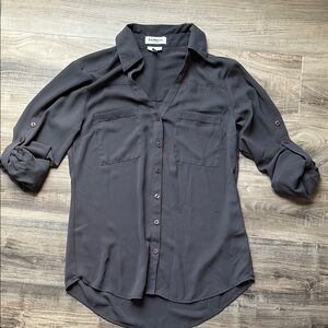 EXPRESS Slim Portofino Dark Gray Button-Up Blouse Size Women’s XS